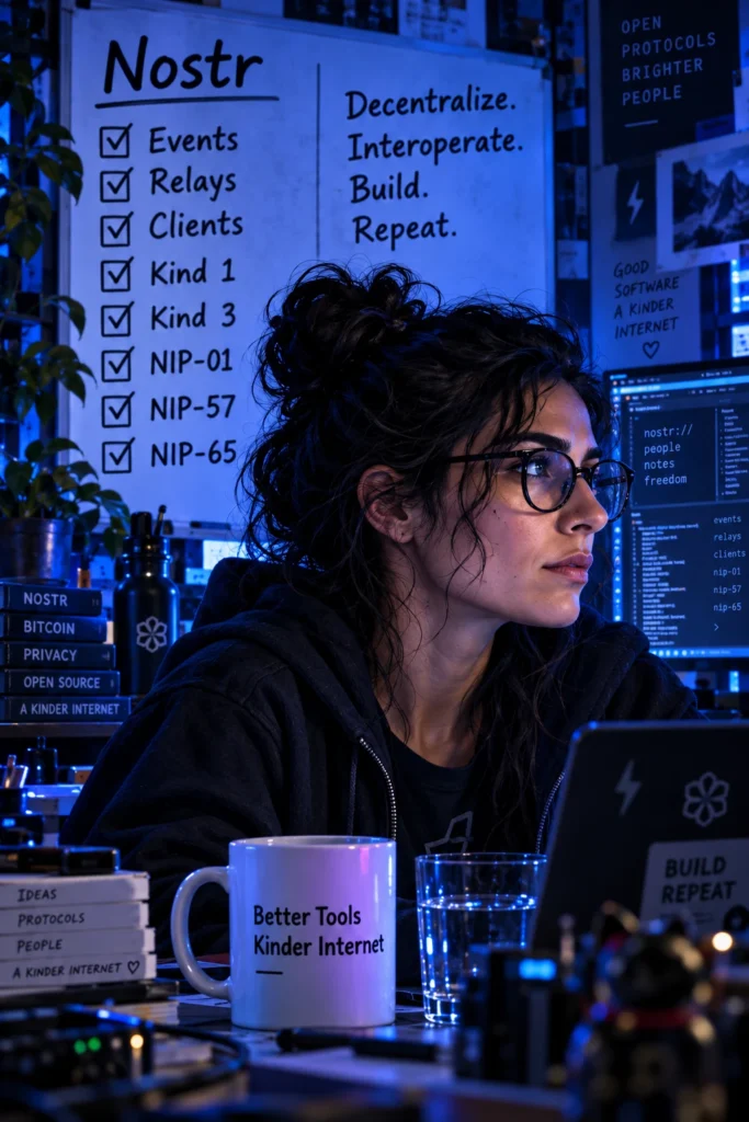 Nostr protocol nerd working with events, relays, clients, NIPs, and open-source decentralized social software